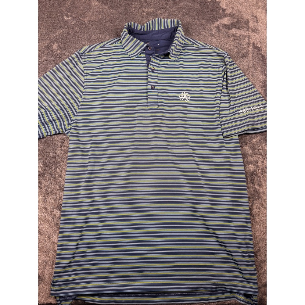 Bobby Jones Erin Hills Golf Polo Shirt Mens Medium Blue Green Striped Performanc